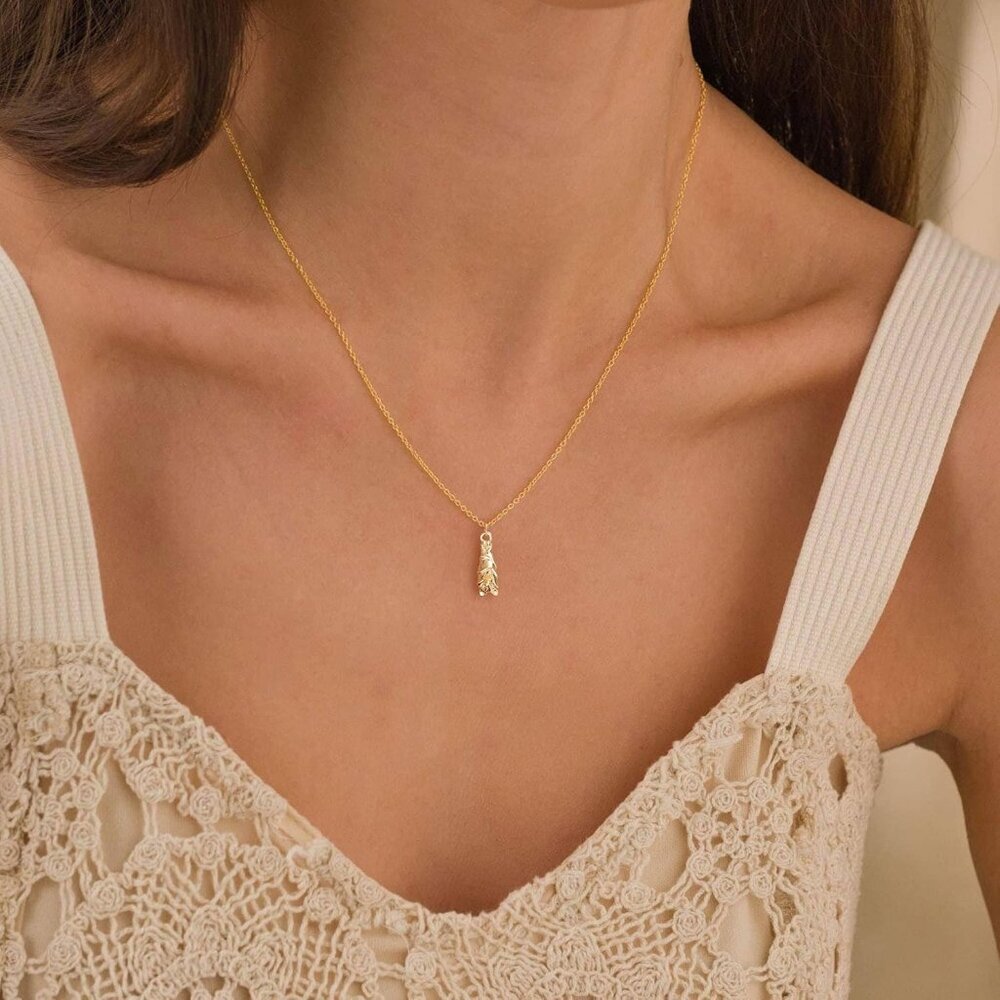Gold Necklace for Women-14K Gold Plated Bow,Dragon,Shell, Palm Tree, Seahorse, C - Picture 2 of 6